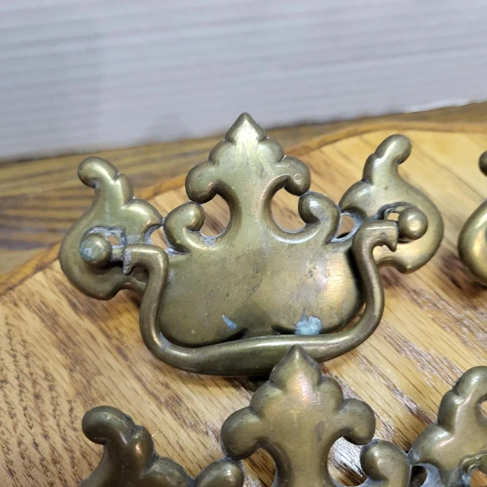 VTG Brass Batwing Drop Bail Drawer Pull Chippendale Style Continental Hardware 9